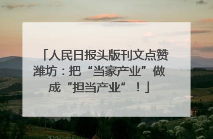 人民日报头版刊文点赞潍坊：把“当家产业”做成“担当产业”！