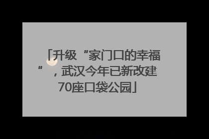 升级“家门口的幸福”，武汉今年已新改建70座口袋公园