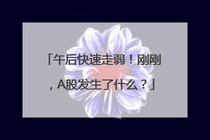 午后快速走弱！刚刚，A股发生了什么？