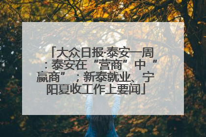 大众日报·泰安一周：泰安在“营商”中“赢商”；新泰就业、宁阳夏收工作上要闻
